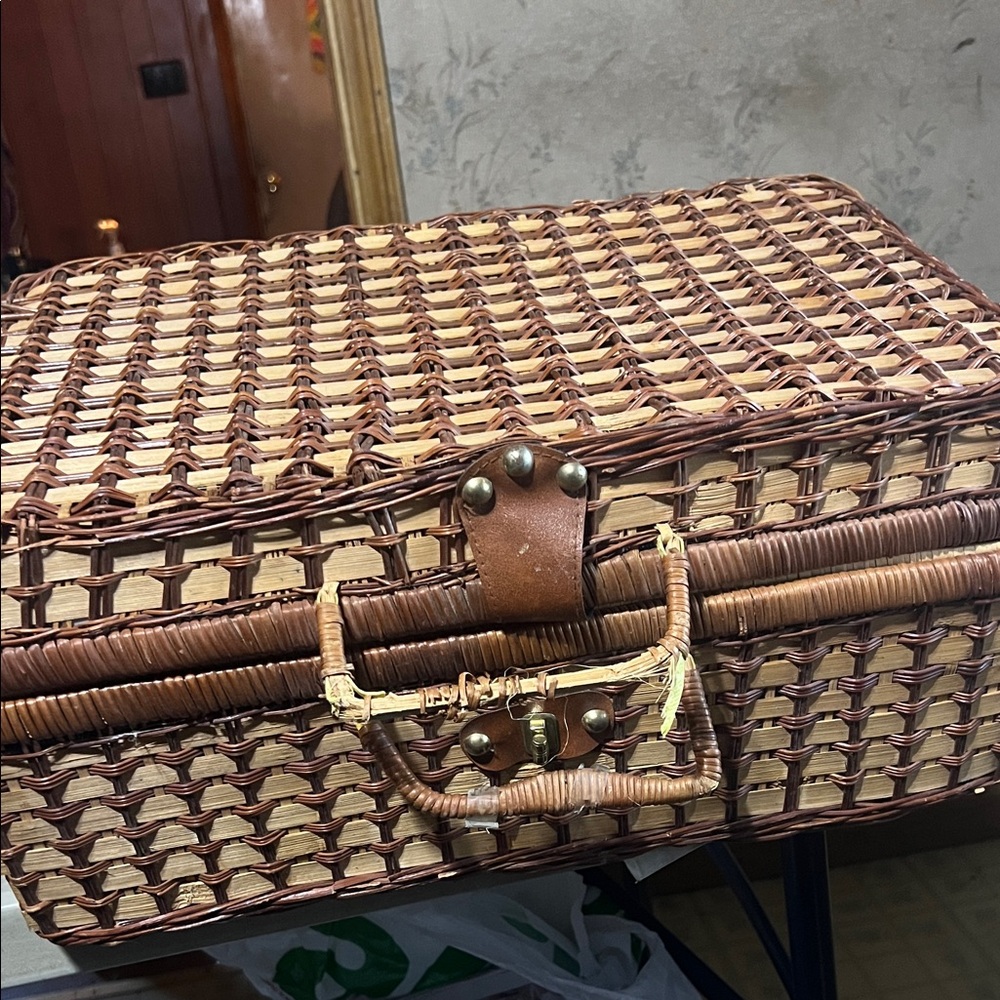 Woven Picnic Basket with Leather Accents